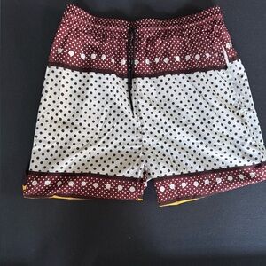 Polka Dot Two-Tone Swim Shorts - Burgundy and White